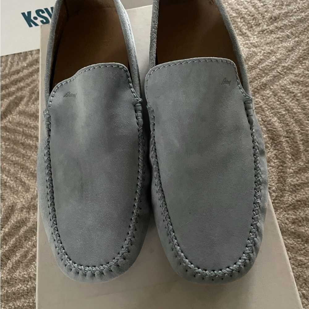 Brioni Gray Suede Slip-On Loafers